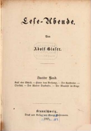Lese-Abende : Von Adolf Glaser. 2