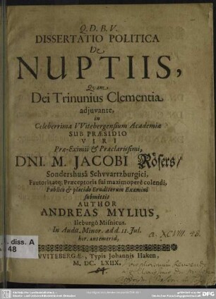 Dissertatio politica de nuptiis