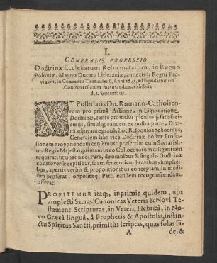 I. Generalis Professio