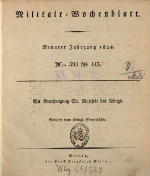 Militär-Wochenblatt : unabhängige Zeitschrift für die deutsche Wehrmacht. 9. 1824