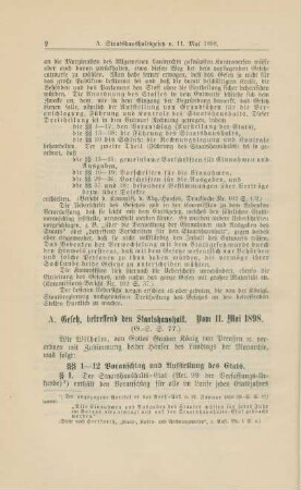 A. Gesetz, betreffend den Staatshaushalt. Vom 11. Mai 1898.