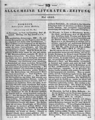 Bad-Almanach. Hrsg. von A. Lewald. Stuttgart: Liesching 1836 (Fortsetzung von Nr. 88.)