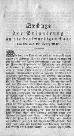 Beilage: Kräuze der Erinnerung an die denkwürdigen Tage des 18. und 19. März 1848