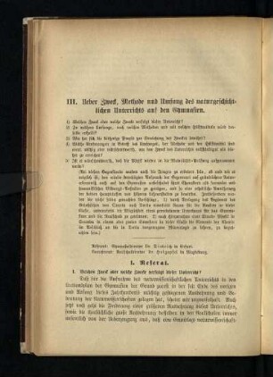 Ueber Zweck, Methode und Umfang des naturgeschichtlichen Unterricht auf den Gymnasien