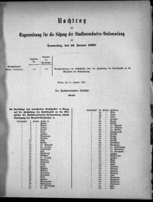 Anlage: Nachtrag zur Tagesordung, 14. Januar 1890