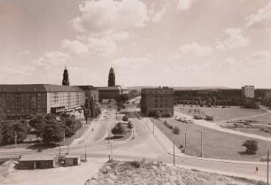 Dr.-Külz-Ring : Dresden, Blick Richtung Neues Rathaus u. Prager Str., 1965