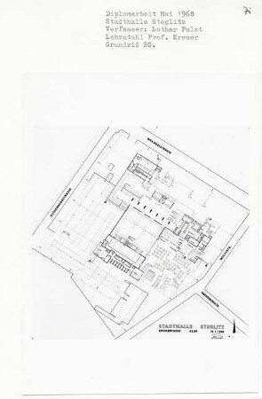 Stadthalle, Berlin-Steglitz (Diplomarbeit bei Willy Kreuer): Grundriss Erdgeschoss 1:200