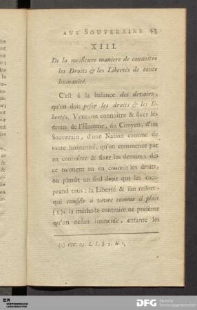 XIII. De la meilleure maniere de connoître les Droits & les Libertés de toute humanité.