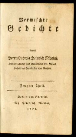 Theil 2: Vermischte Gedichte