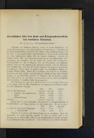 Statistisches über den Post- und Telegraphenverkehr der deutschen Kolonien.