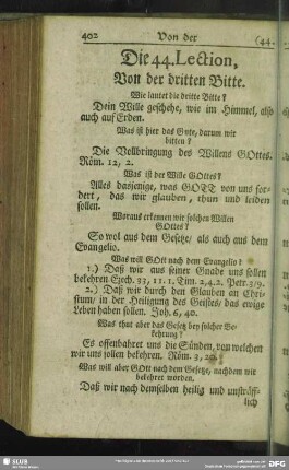 Die 44. Lection, Von der dritten Bitte