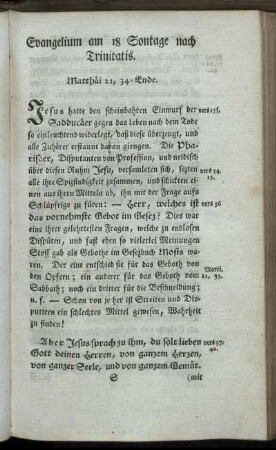 Evangelium am 18. Sontage nach Trinitatis.