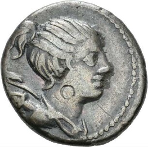 Denar serratus des C. Postumius mit Darstellung eines Hundes