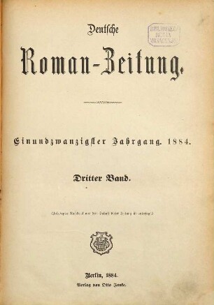 Deutsche Roman-Zeitung. 1884,3 = Jg. 21