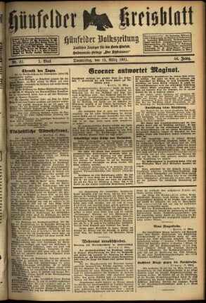 Erste Ausgabe vom Donnerstag, den 12. März 1931.