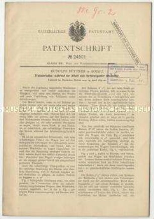 Patentschrift eines transportablen Windmotors, Paten4501t-Nr. 2