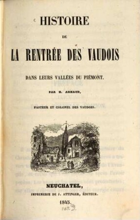 Histoire de la rentrée des Vaudois dans leurs vallées du Piémont