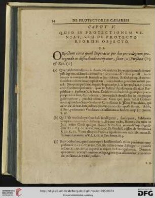 Caput V: Quid in protectionem veniat, seu de protectoriorum objecto