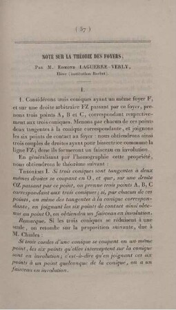 Note sur la théorie des foyers.