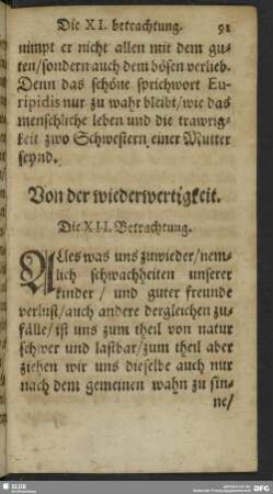 Die XII. Betrachtung. Von der wiederwertigkeit