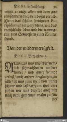 Die XII. Betrachtung. Von der wiederwertigkeit