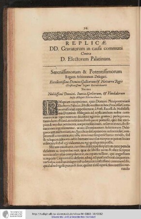 Replicæ DD: Gravatorum in causa communi Contra D. Electorem Palatinum.