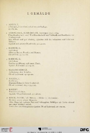 I. Gemälde (Nr. 1-160)