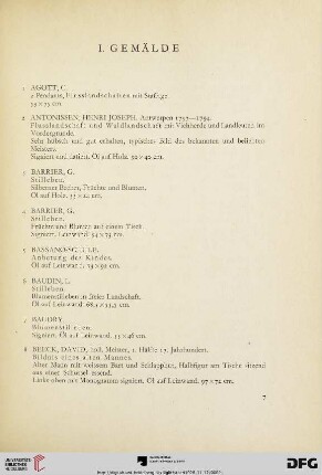 I. Gemälde (Nr. 1-160)