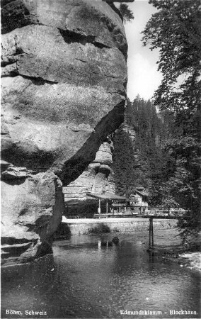 Hrensko (Herrnskretschen)-Soutesky Kamenice (Kamnitzklammen). Edmundsklamm, Blockhaus, Ansichtskarte