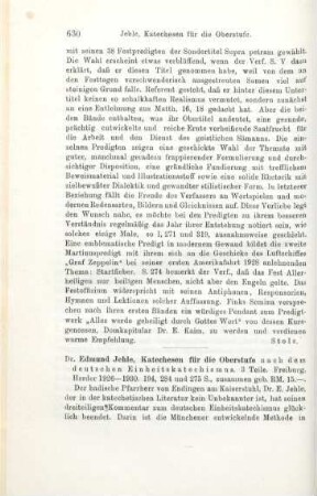 630-631 [Rezension] Jehle, Edmund, Katechesen für die Oberstufe nach dem deutschen Einheiskatechismus