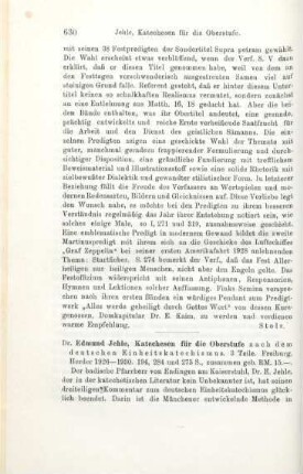 630-631 [Rezension] Jehle, Edmund, Katechesen für die Oberstufe nach dem deutschen Einheiskatechismus