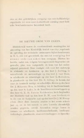 V. De nieuwe orde van zaken