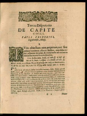 Tertio Disputatio De Capite Civili, Pauli Friderici, Lignicensis, Silesii.