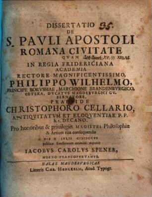 Diss. de S. Pauli Apostoli Romana civitate