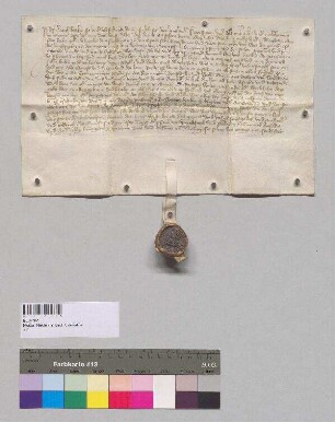 Friedrich Hansso und Friedrich Teisbeck, sein Vetter, verkaufen Ulrich Fleischmann zu [Nieder-]Viehbach ihre Wiese zu [Nieder-]Viehbach auf der Tegernaw auf dem Achrain [in Niederviehbach oder Degernau bei Wörth a.d.Isar?];. S: Chamrar zu [Nieder-]Viehbach