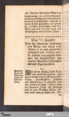 Das VI. Capitel. Von des Glaubens Ursprung und des Unglaubens Ursachen.