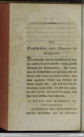 XIV. Denkmäler und Ruinen in Aegypten