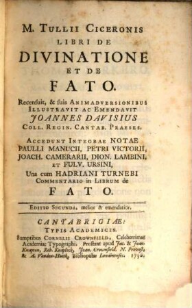De Divinatione et de fato