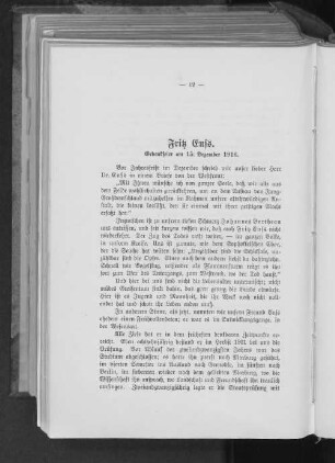 Fritz Enss. Gedenkfeier am 15. Dezember 1916.