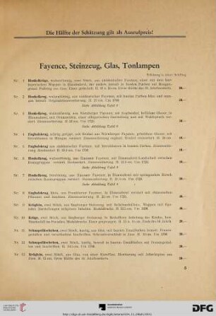 Fayence, Steinzeug, Glas, Tonlampen (Nr. 1-40)