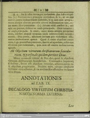 Annotationes ad Tab. IX. De Decalogo Virtutum Christianarum Norma Externa