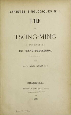 L'île de Tsong-ming à l'embouchure du Yang-tse-kiang