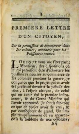 Lettres D'Un Citoyen : Sur la Permission de Commercer dans les Colonies, annoncée pour les Puissances Neutres, 1