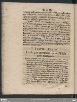 Sectio Tertia. De iis, quae in oratione hac ad Philogiam spectauerint