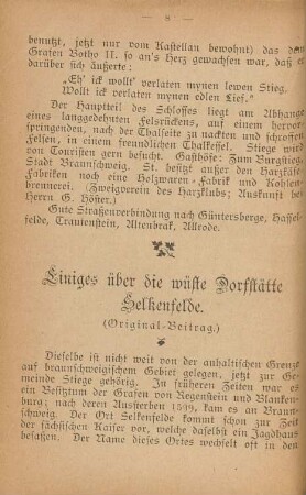 Einiges über die wüste Dorfstätte Selkenfelde