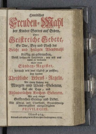 Himmlisches Freuden-Mahl der Kinder Gottes auf Erden