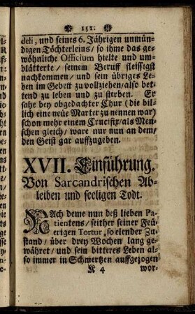 XVII. Einführung. Von Sarcandrischen Ableiben und seeligen Todt
