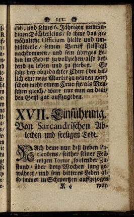 XVII. Einführung. Von Sarcandrischen Ableiben und seeligen Todt