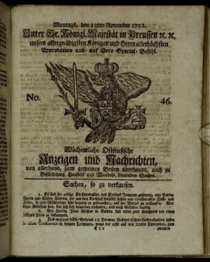 No. 46. Montags, den 13ten November 1752.