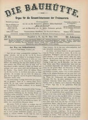 No 13. Frankfurt a. M., den 29. März 1919. 62. Jahrgang.
